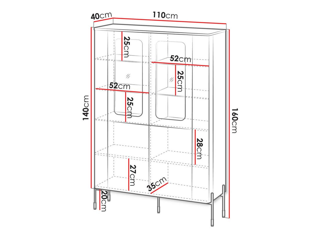 VITRINE Vera - Schwarz, Holzwerkstoff/Metall (110/160/40cm) - MIRJAN24