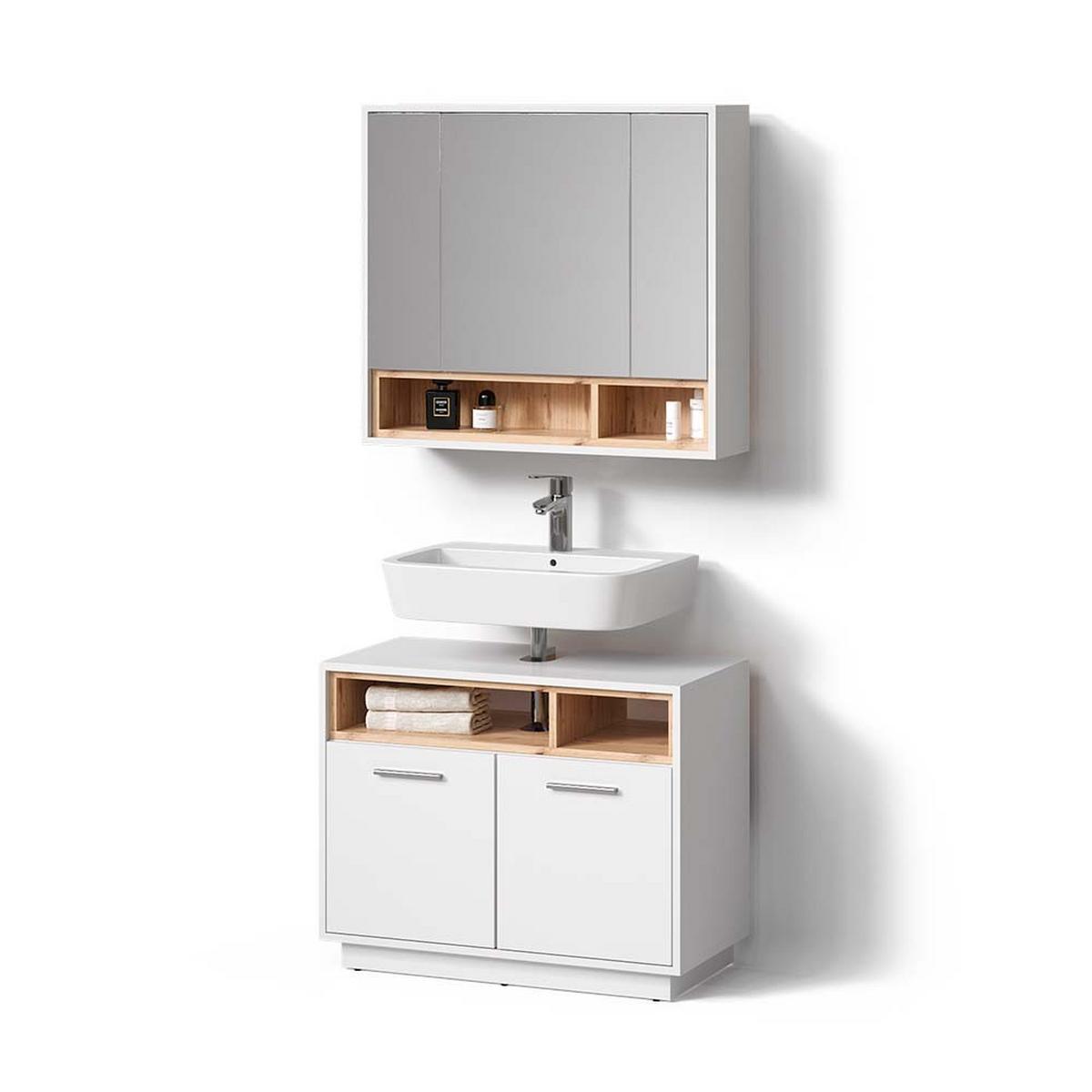 BADMÖBEL-SET Temo Weiß 2 Teile - Weiß, Holzwerkstoff (80/72/40cm) - Livinity®