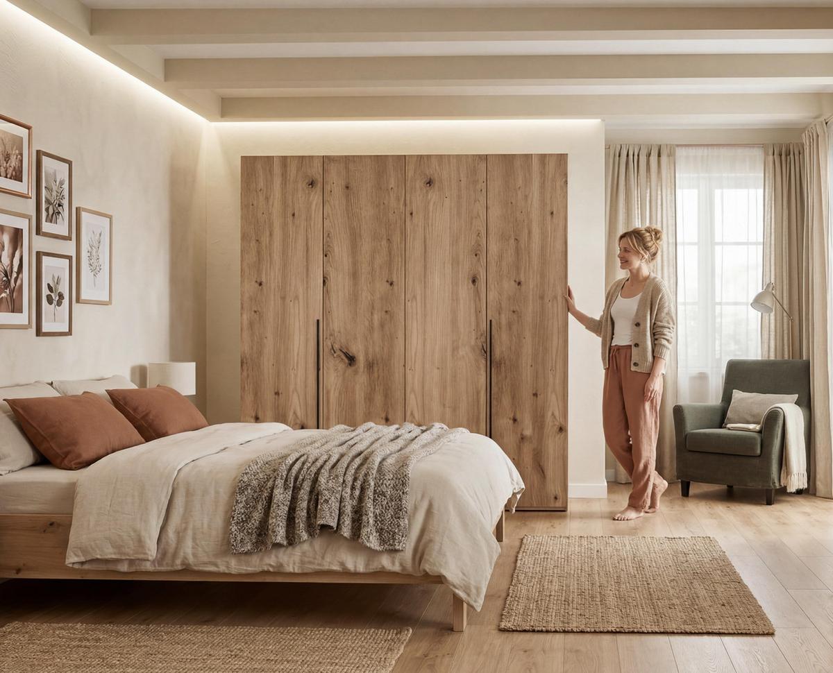 FALTTÜRENSCHRANK Omodeo 200 cm breit in Artisan-Eiche – mit WingLine-Falttüren - Eiche Artisan, Holzwerkstoff (200/240/58cm) - AX Living
