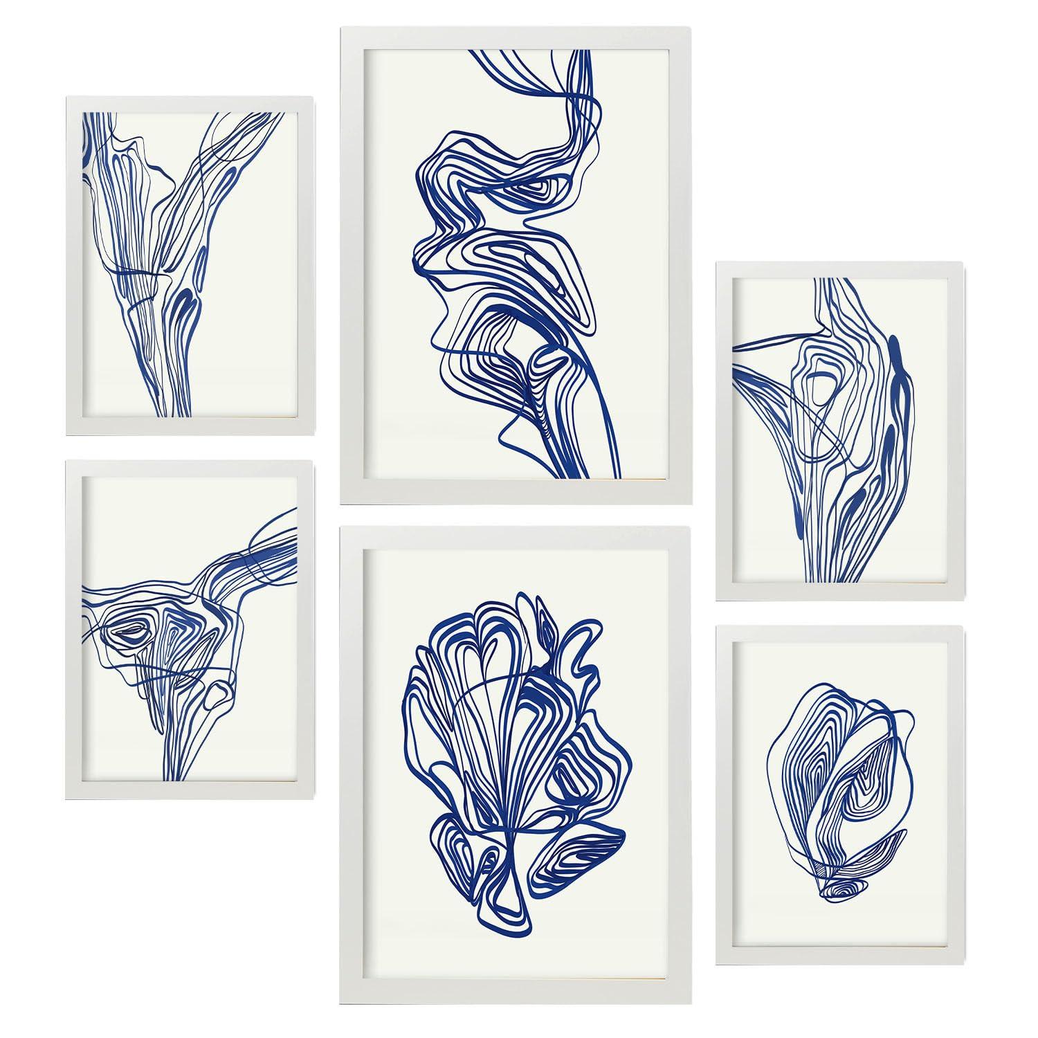 POSTER Set Mit 6 Verlockend Schrägen In Form Abstracts Ästhetische Dekorative Gemälde Für Ihr Wohnzimmer, Schlafzimmer, Zuhause A3 & A4 Weißer Rahmen - Weiß, Papier (29/3cm) - Nacnic