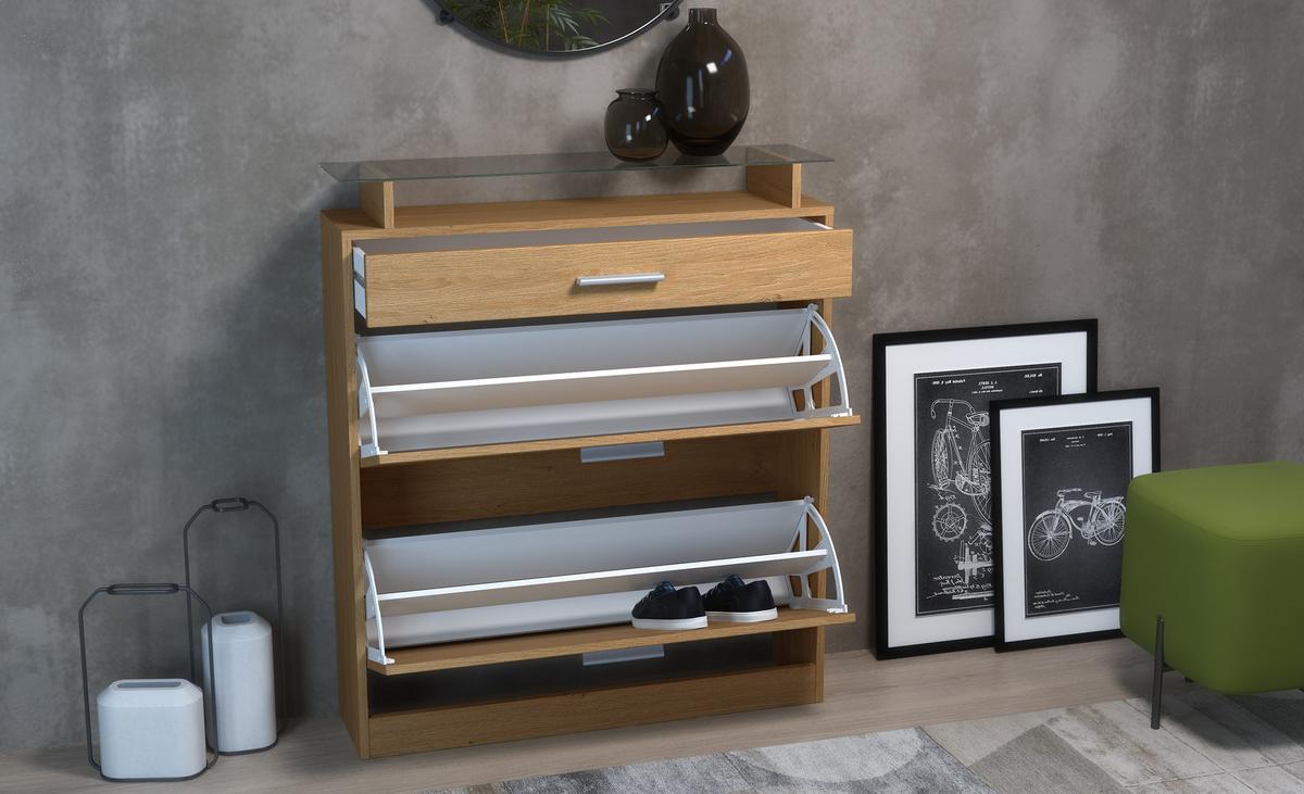 SCHUHSCHRANK Loret Eiche Skandi - Honigeiche, Holzwerkstoff (89/104/23cm) - Vladon