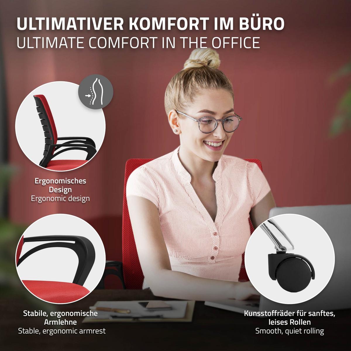 BÜROSTUHL Rot - Rot, Metall (54/99/59cm) - ML-DESIGN