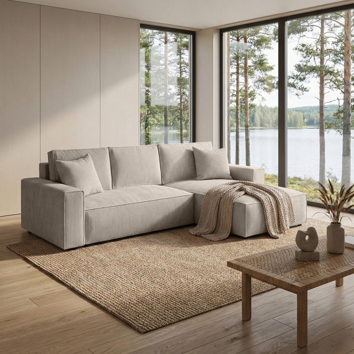 ECKSOFA Parys L mit Schlaffunktion und universeller Ottomane, Creme - Creme/Schwarz, Kunststoff/Textil (290/185cm) - Beautysofa