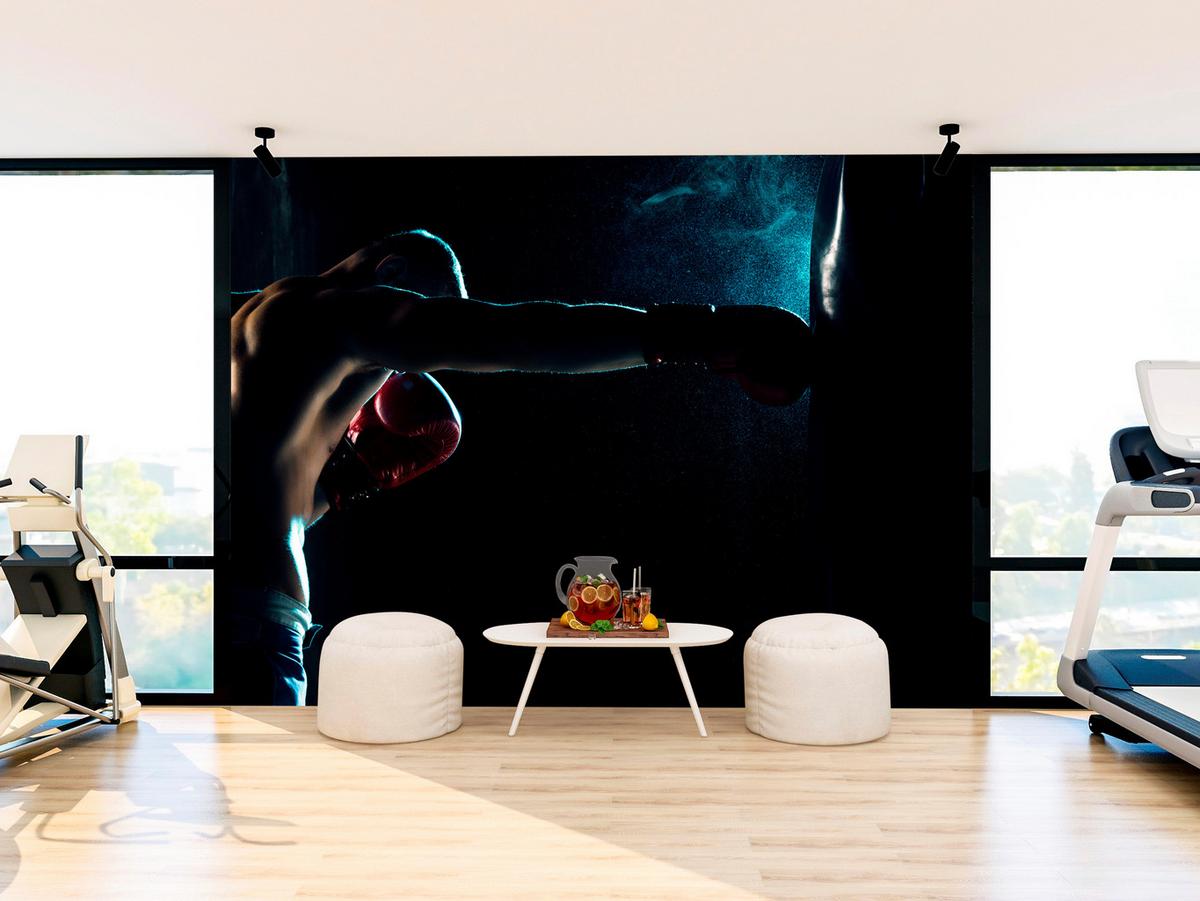 FOTOTAPETE für Jugendzimmer Muskelboxer Training Handschuhe Action 450x315 - Schwarz/Grau, Papier (450/315cm) - Muralo