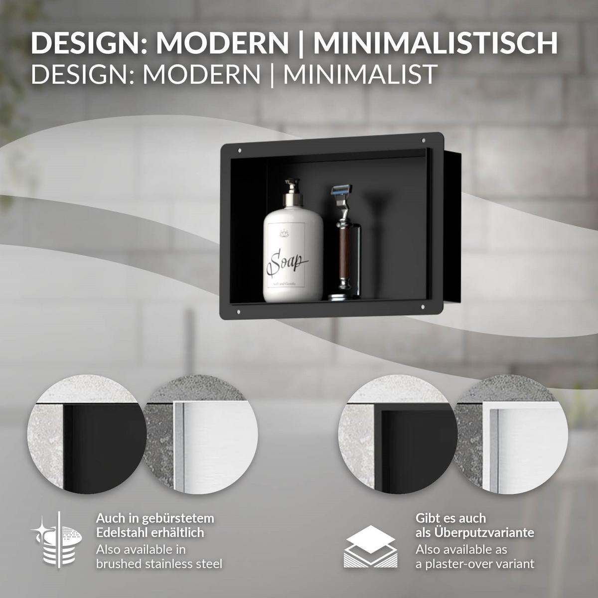DUSCHNISCHE Schwarz 30/20 cm - Schwarz, Metall (30/20/10cm) - LuxeBath