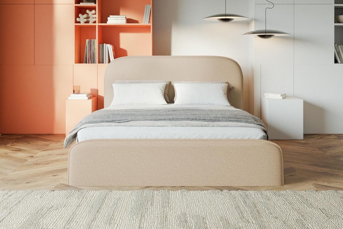 BETT 160x200 - Polsterbett mit Bettkasten und Metallrahmen - Modern Betten - Kuscheliger Catch-Me-Stoff - Kollektion Vienna - Beige - Beige, Holz/Textil (160/200cm) - Alpi-Möbel
