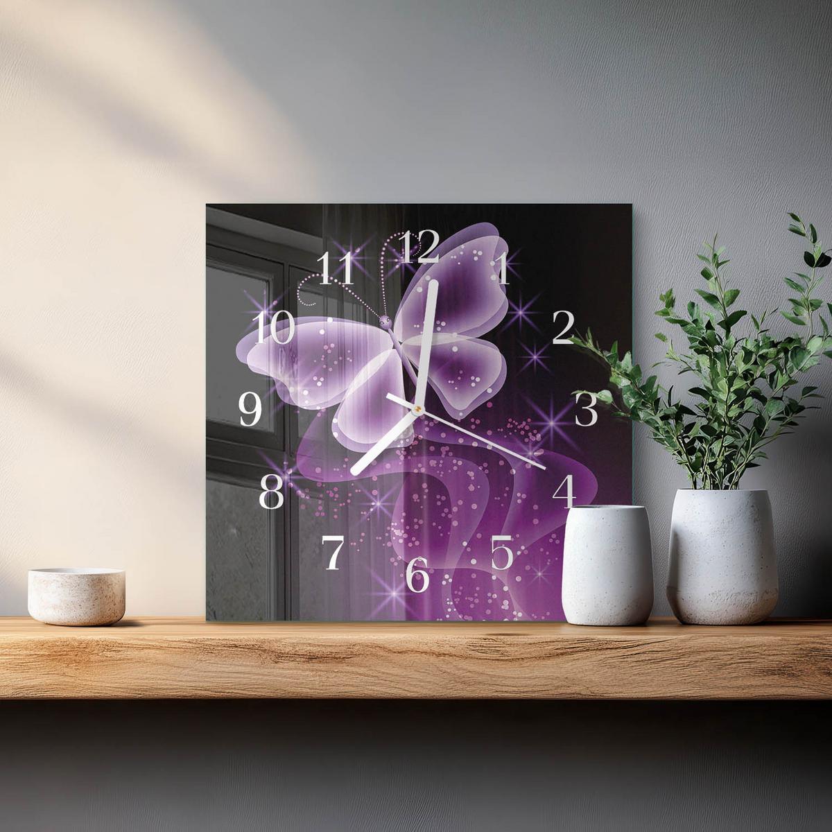 WANDUHR aus Glas 30x30 cm - Schmetterling - Lila, Glas (30/30/0.4cm) - TULUP