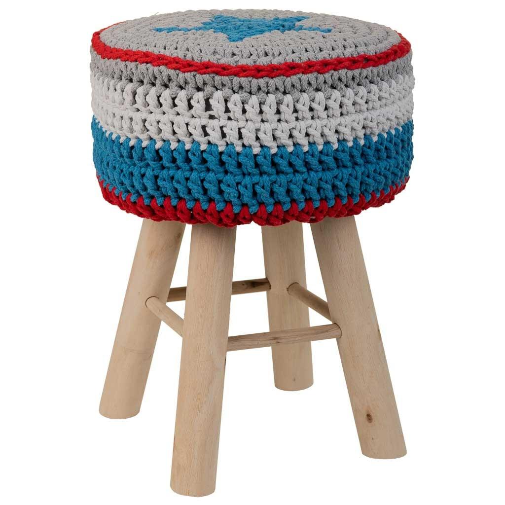 HOCKER aus Holz und Baumwolle, blau, 32x44cm - Multicolor, Holzwerkstoff (32/44/32cm) - Wanderlust