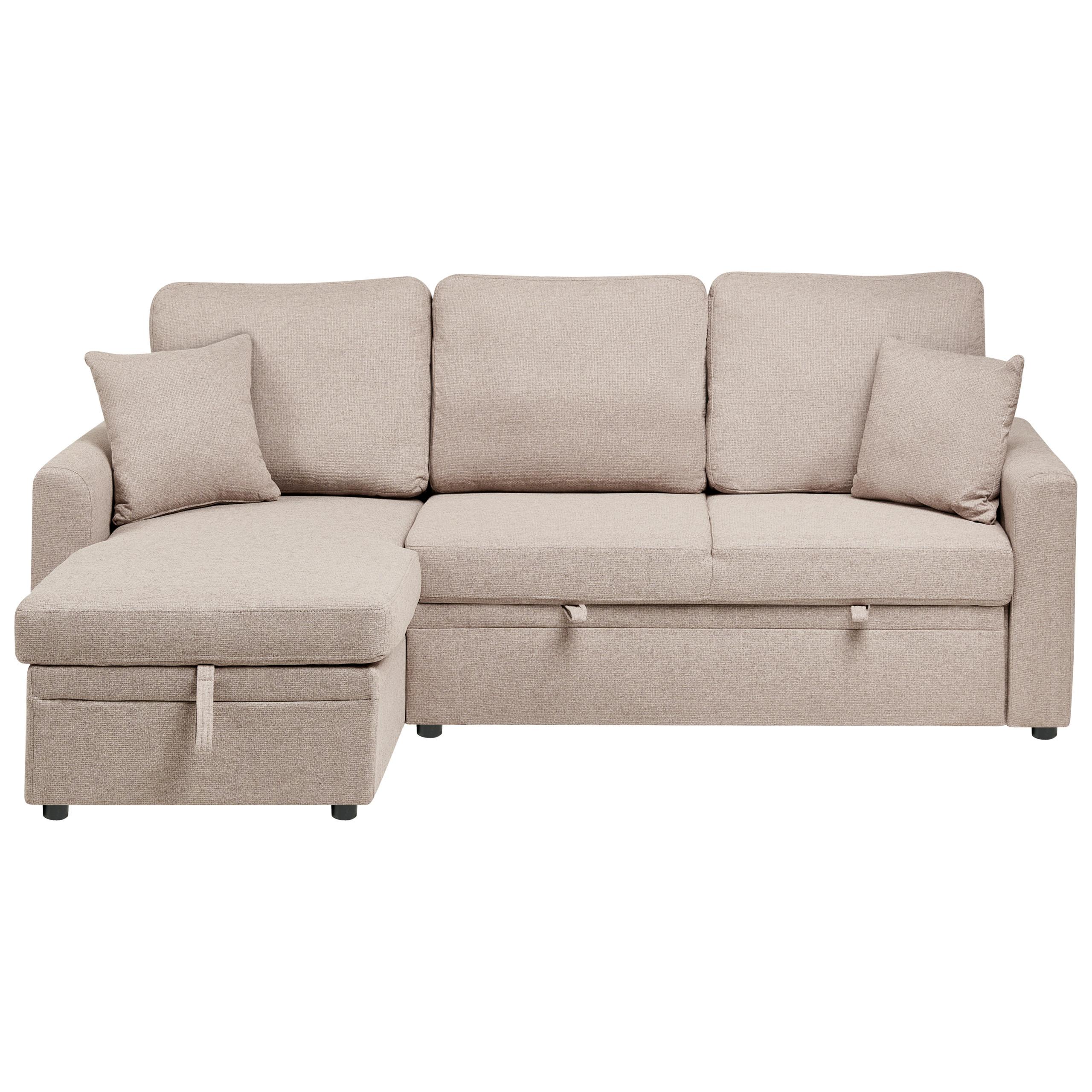 ECKSCHLAFSOFA 3-Sitzer Kunstleinen Hellbraun rechtsseitig Nassjo - Hellbraun, Textil (210/131cm) - Beliani