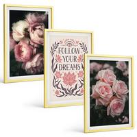 BILDER SET 3er Set - 40x60 cm Goldrahmen - Vintage-Rosenträume-Inschrift - Goldfarben, Kunststoff (40/60cm) - TULUP