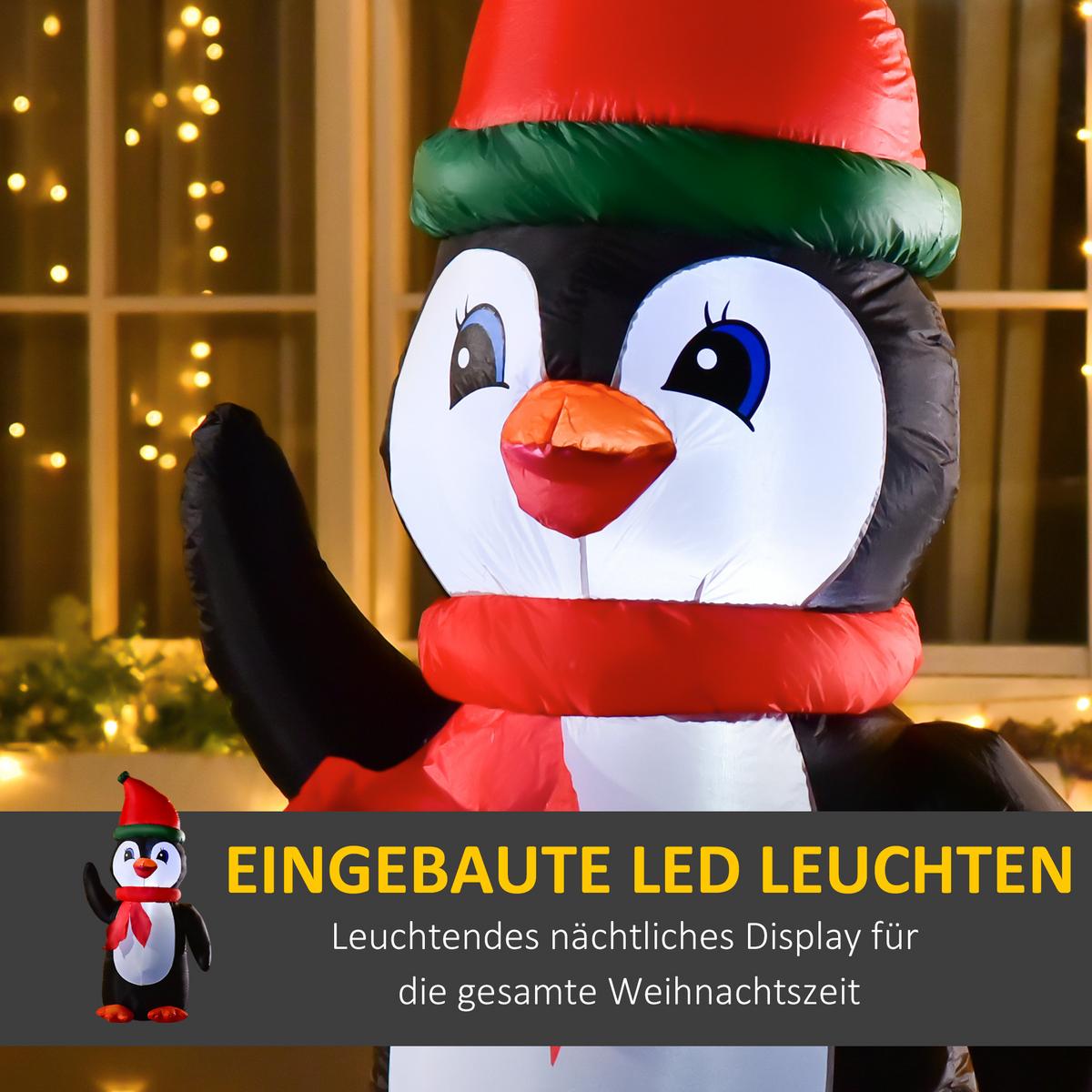 AUFBLASBARER Pinguin Weihnachtsdekoration 1,6 m mit Lichtern Polyester - Multicolor, Kunststoff (67/155/79cm) - HOMCOM