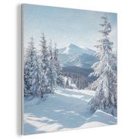 AKUSTIKBILD Winterlandschaft - Natur - Berge - Bäume - Schnee Wandbilder 60x60 cm - Hellblau, Kunststoff (60/60/0.9cm) - MuchoWow