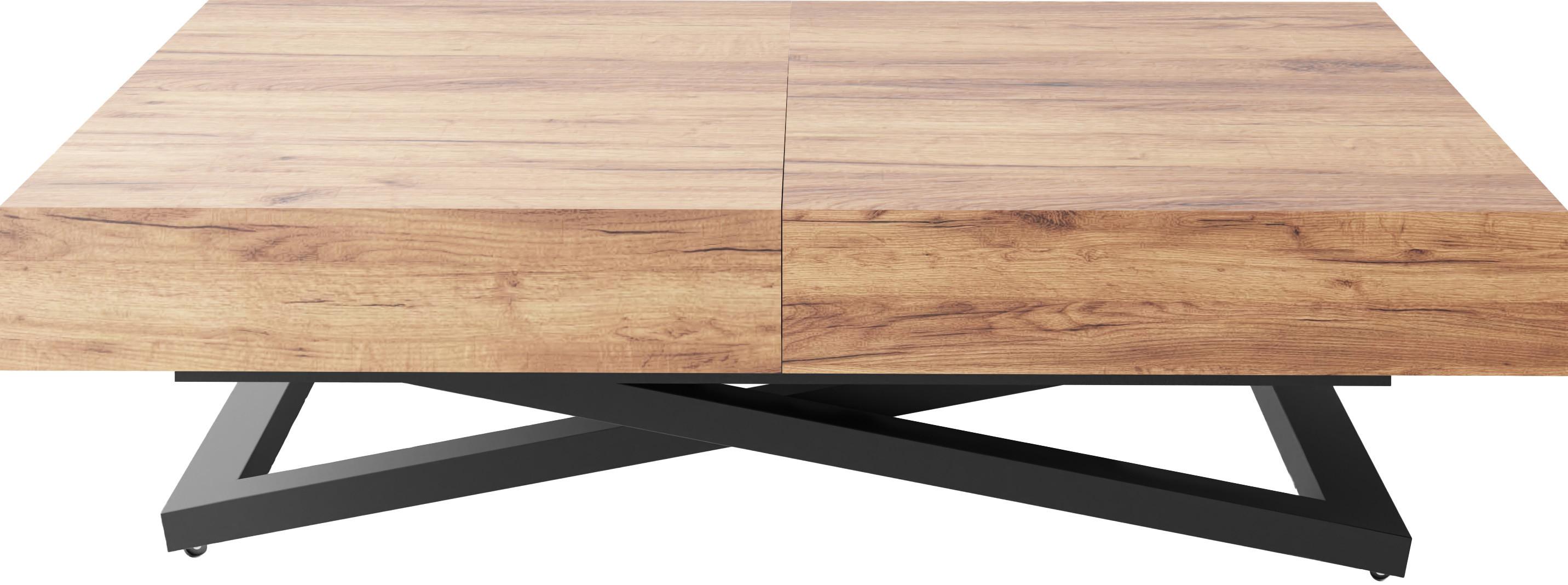 COUCHTISCH Cavetta U höhenverstellbar ausziehbar, Craft Eiche 120-200/80/27-76 cm - Eiche Wotan/Schwarz, Holzwerkstoff/Metall (80/200/76cm) - WFL GROUP
