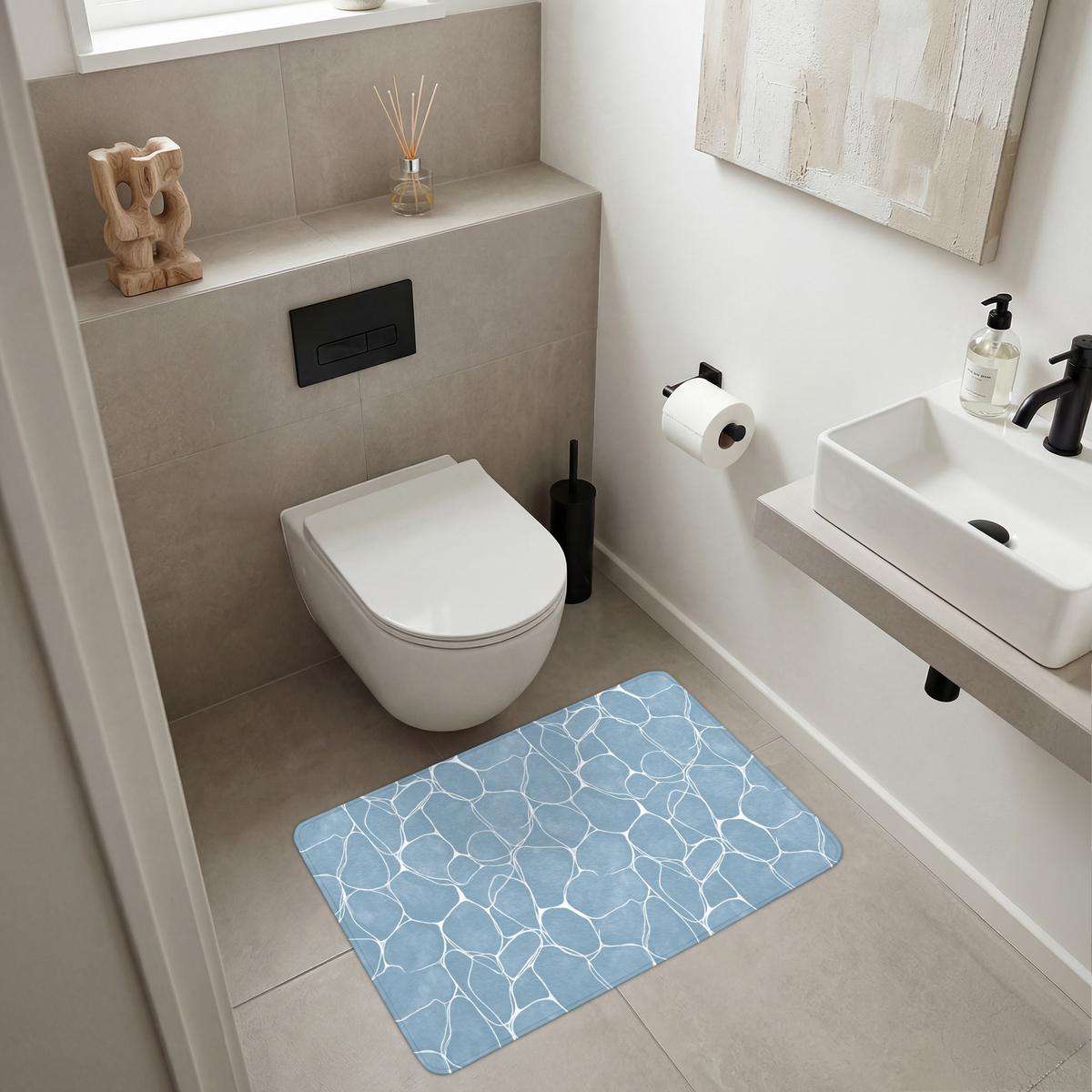 BADEMATTE Organisch - Muster - Blau 90x60 cm - Hellblau, Textil (90/60cm) - OnlyWow