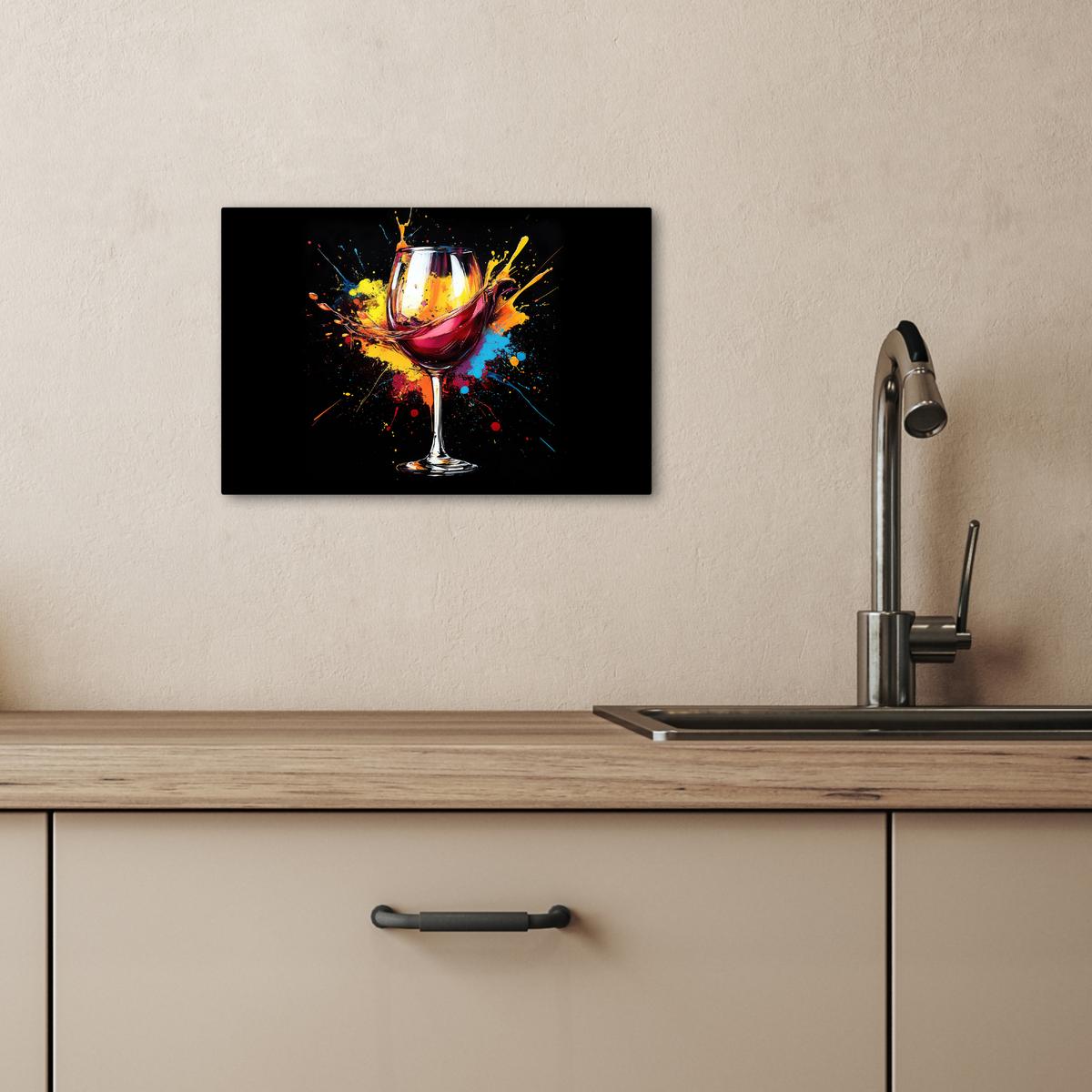 LEINWANDBILD Wein - Glas - Graffiti - Getränk - Rot - Farbe Deko Schlafzimmer 30x20 cm - Weinrot, Textil (30/20cm) - MuchoWow