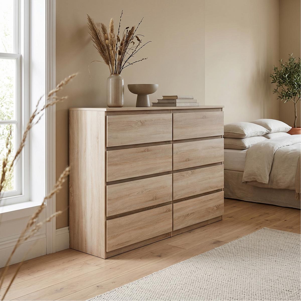 KOMMODE NUDO 120/101,5/39cm mit 8 Schubladen Türen Sonoma Eiche - Sonoma Eiche, Holzwerkstoff (120/101.5/39cm) - MASSENO
