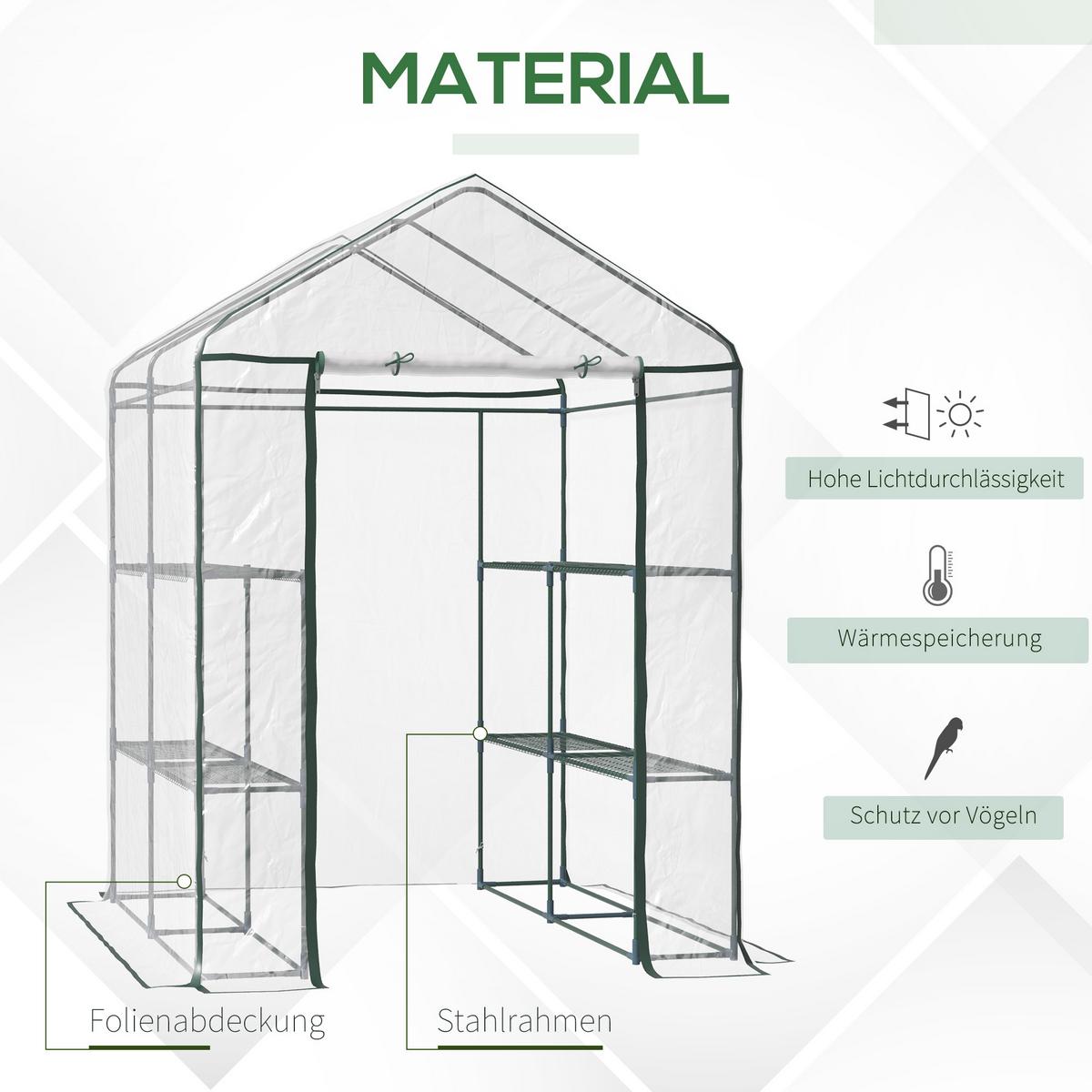 FOLIENGEWÄCHSHAUS, Transparent, Metall, PVC-Kunststoff - Transparent, Kunststoff (143/195/143cm) - Outsunny