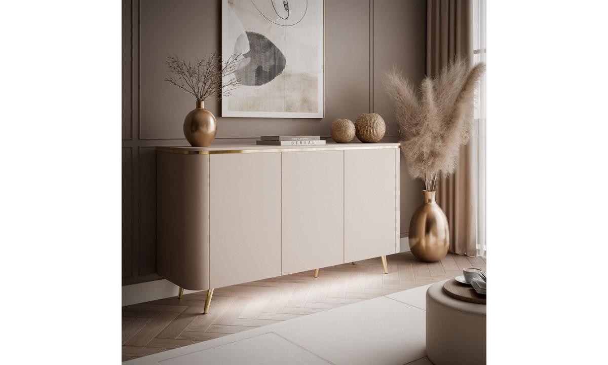 KOMMODE AVELINE 140/40/78 cm mit LED-Beleuchtung Kaschmir - Kaschmir/Goldfarben, Holzwerkstoff (140/78/40cm) - Lookway