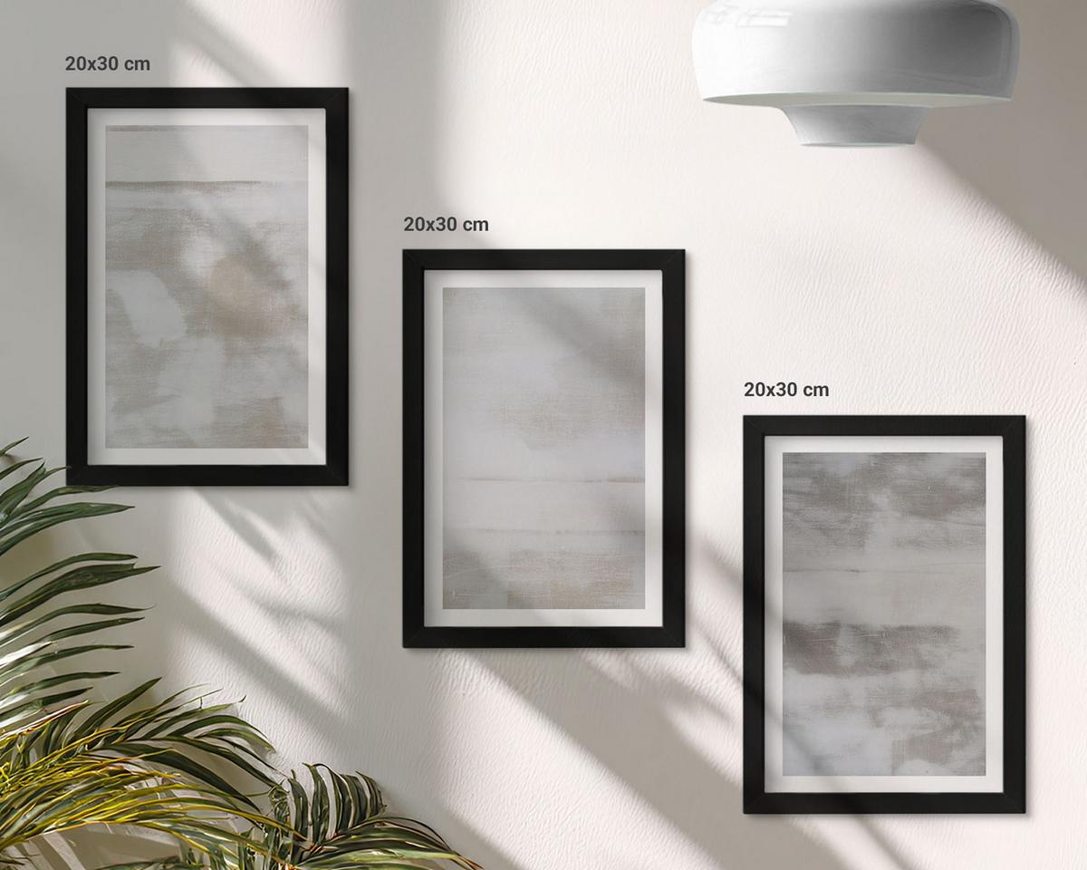 BILDER SET 3er Set - 20x30 cm Schwarzer Rahmen - Moderne, Used-Look-Texturen - Schwarz, Kunststoff (20/30cm) - TULUP