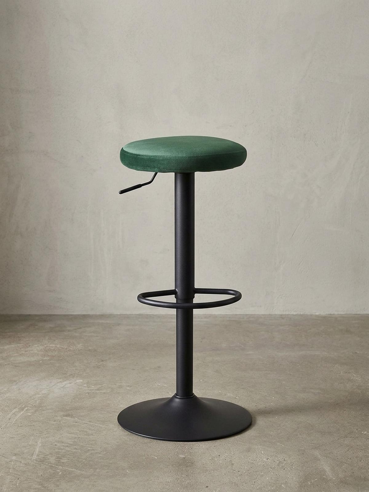BARHOCKER Höhenverstellbar Eisen Samt Drehbar CAMPANIA, Grün 40x40x79 cm - Schwarz/Grün, Textil/Metall (40/79/40cm) - KADIMA DESIGN