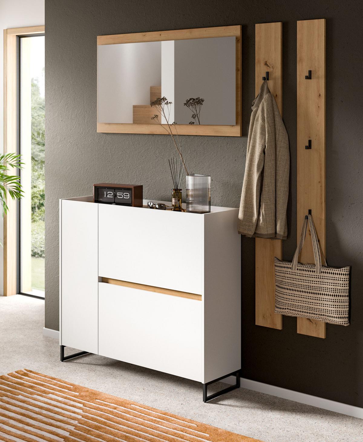 GARDEROBEN-SET weiß, Eiche Artisan 4-teilig 172 cm, Kombination mit Soft-Close - Schwarz/Weiß, Glas/Holzwerkstoff (172/197/32cm) - Inn.Furn