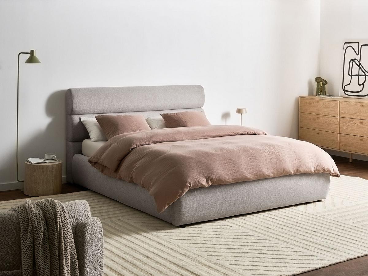 BETT mit Stauraum 160/200 cm Kunstleinen Grau Bonifacio - Grau, Textil (160/200cm) - Beliani