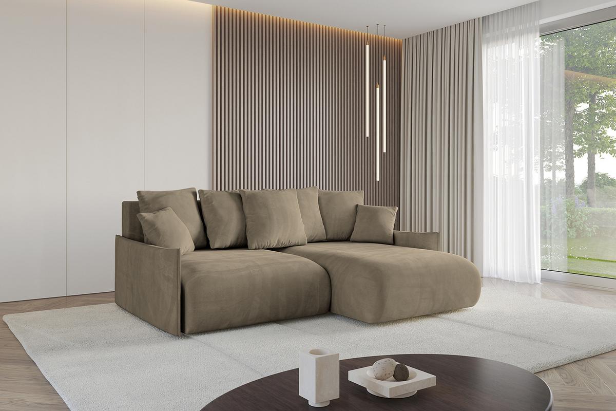 ECKSOFA Ottomane rechts ONESK-L-v1 216x177x72 Braun Velours - Braun, Holzwerkstoff/Kunststoff (177/216cm) - ALTDECOR