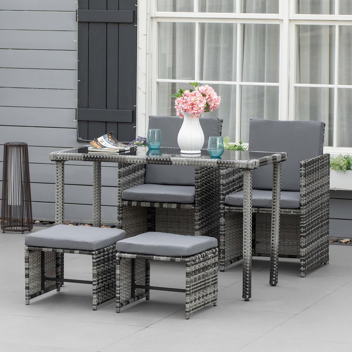 GARTENSET Garnitur 5 tlg. mit Kissen, Grau - Grau, Kunststoff - Outsunny