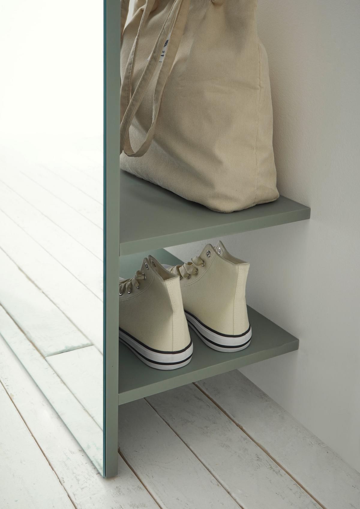 GARDEROBE in Salbei Grün, Kompaktgarderobe mit Spiegel und Kleiderstange, 50 x 200 cm - Salbeigrün, Glas/Holzwerkstoff (50/200/30cm) - Furn.Design