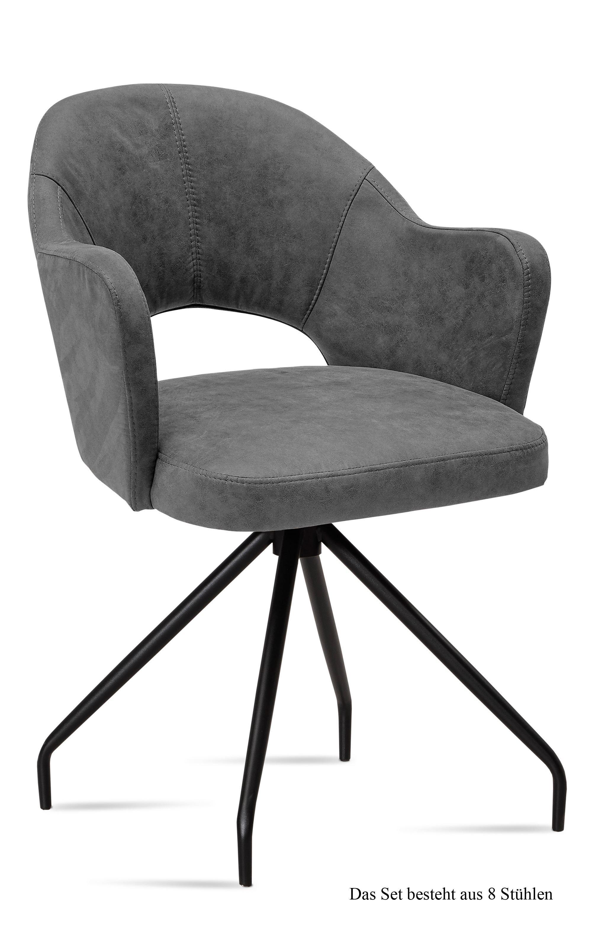 ARMLEHNSTUHL (8er-Set) Dikana 59x87x61 Schwarz/Grau - Schwarz/Grau, Kunststoff (61/87/59cm) - 58aufmkessel