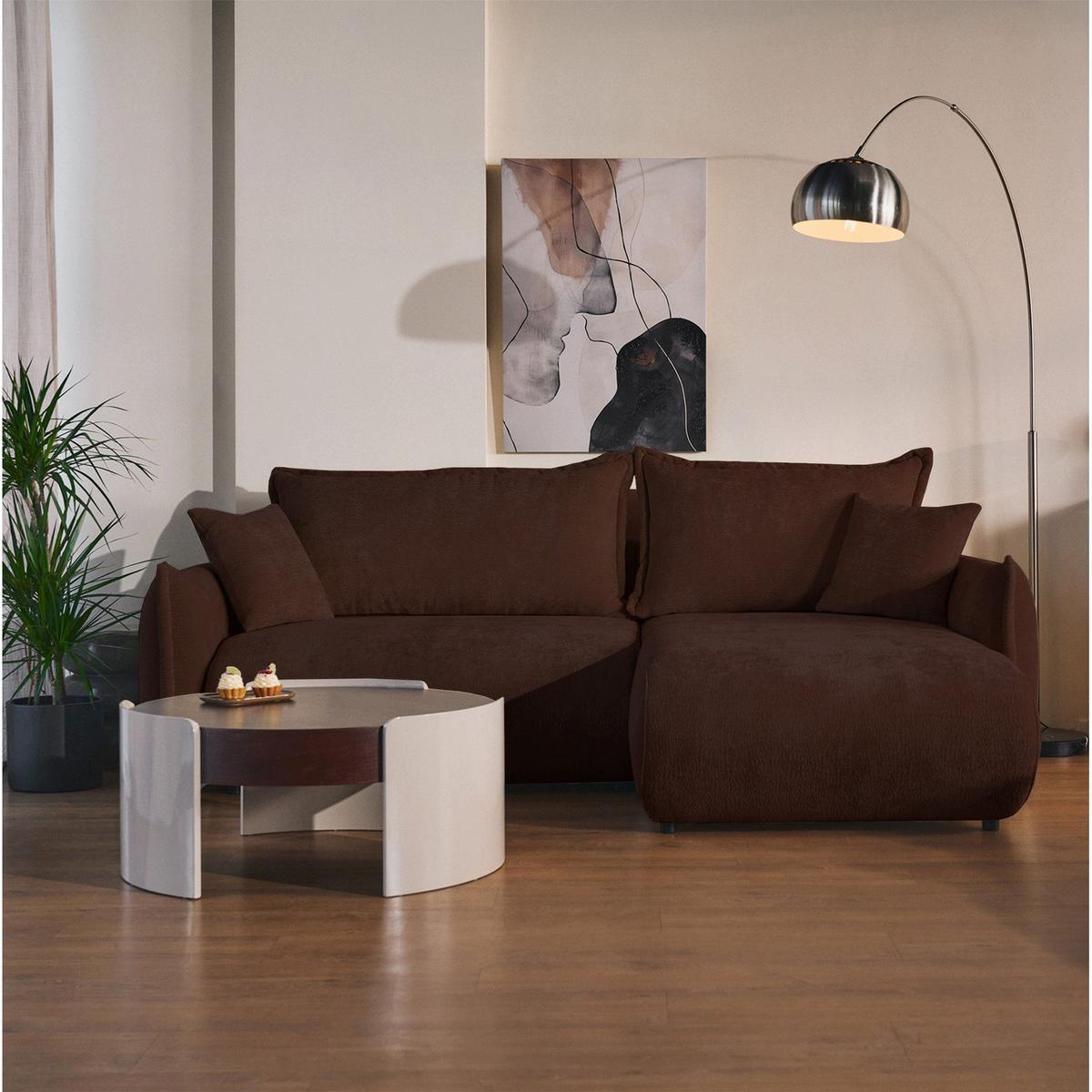 ECKSOFA Cushi Braun-Chenille - Schwarz/Braun, Kunststoff/Textil (183/252cm) - Selsey
