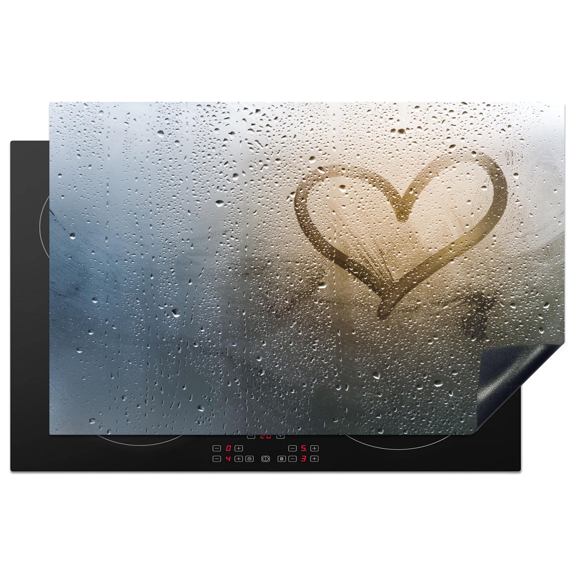 HERDABDECKPLATTE Herz - Kondenswasser - Wasser - 3D Induktionsschutz 81.6x52.7 cm - Grau, Kunststoff (81.6/52.7/0.2cm) - MuchoWow
