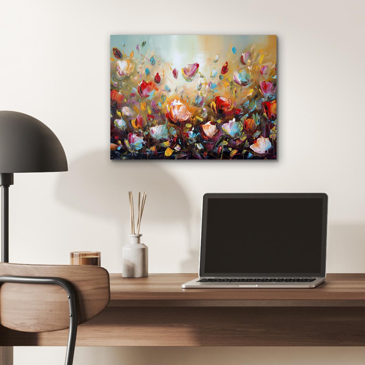 METALLBILD Blumen - Kunst - Natur - Ölgemälde 40x30 cm - Multicolor, Metall (40/30cm) - MuchoWow