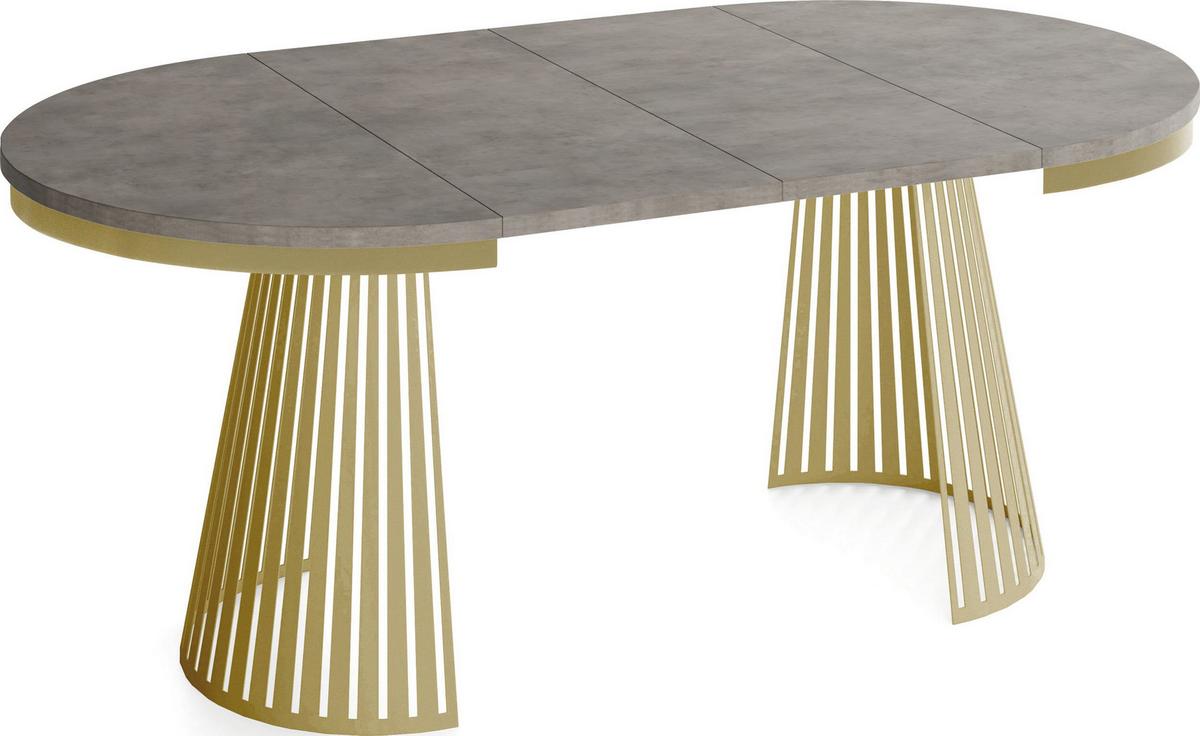 ESSTISCH Naro rund ausziehbar mit Goldem Lamellen-Metallgestell, Beton-Optik Dunkelgrau 100-180/100/76 cm - Dunkelgrau/Goldfarben, Holzwerkstoff/Metall (100/180/76cm) - WFL GROUP