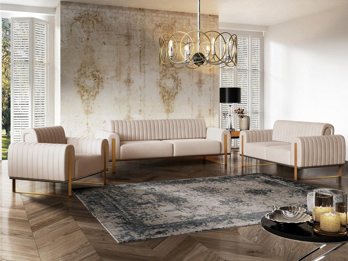 SOFA Parissa 164 cm - Ecru/Goldfarben, Textil/Metall (164/79/92cm) - Selsey