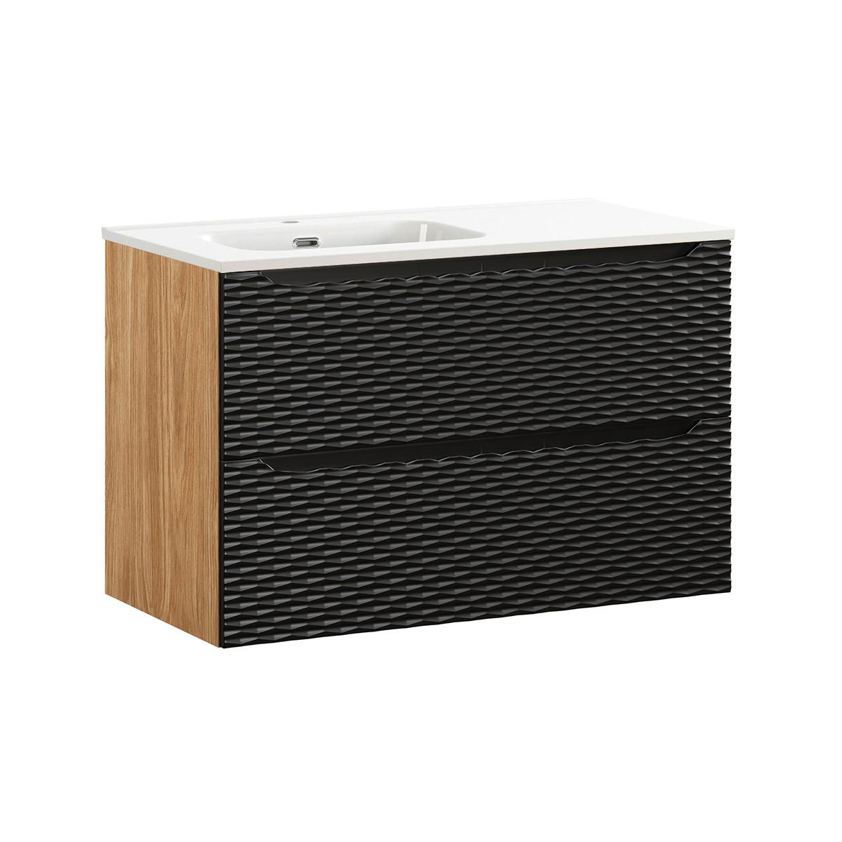 WASCHTISCH 90cm Elora Schwarz und Holz - Schwarz, Holzwerkstoff (90/57/46cm) - Petits-meubles