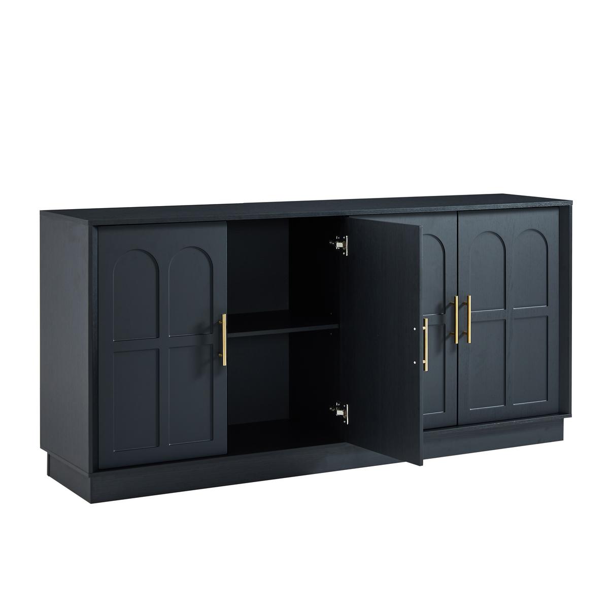 SIDEBOARD Schwarz XL 169 cm mit elegantem Bogendesign & Gold-Akzenten - Schwarz, Holzwerkstoff (169/80/40cm) - Urban Meuble