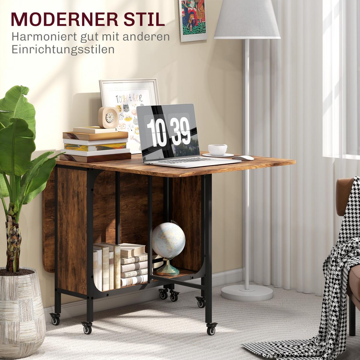 ESSTISCH klappbar, Mobiler Klapptisch für 6 Personen, mit Ablage Hellbraun - Dunkelbraun, Textil (130/80/74cm) - HOMCOM