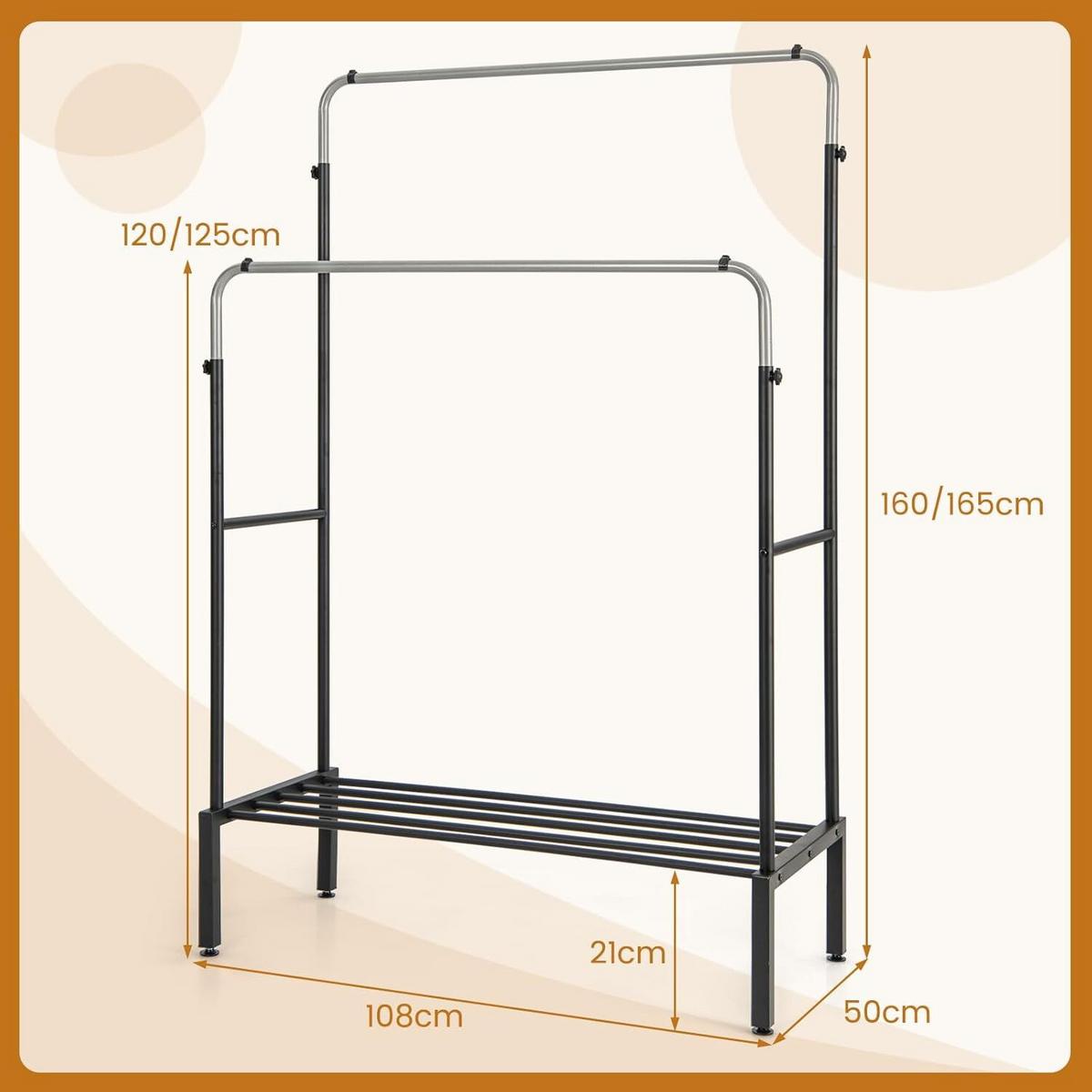 KLEIDERSTÄNDER 125cm Schwarz - Schwarz, Metall (108/125/50cm) - COSTWAY
