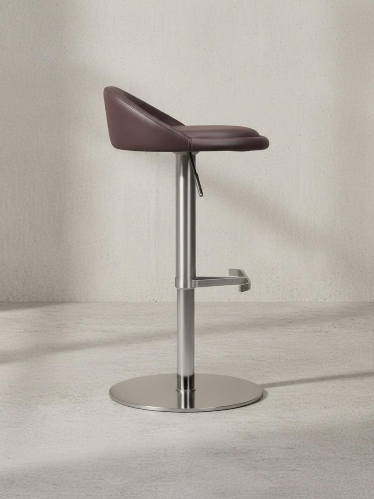 BARHOCKER Höhenverstellbar Edelstahl Halbrunde Rückenlehne DONAU, Braun 43x43x90 cm - Silberfarben/Braun, Kunststoff/Textil (43/90/43cm) - KADIMA DESIGN