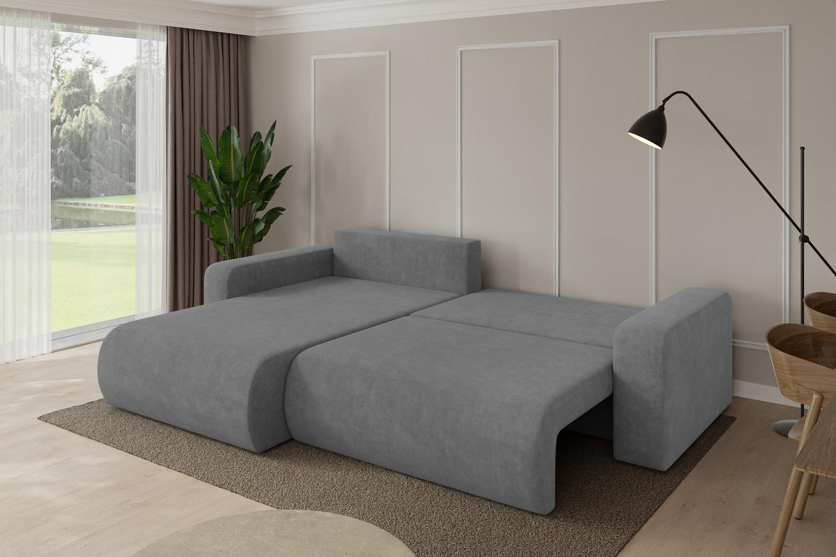 ECKSOFA mit Schlaffunktion Ottomane Links BERY-L 276x193x88 Grau Velours - Taupe/Schwarz, Holzwerkstoff/Kunststoff (276/193cm) - ALTDECOR