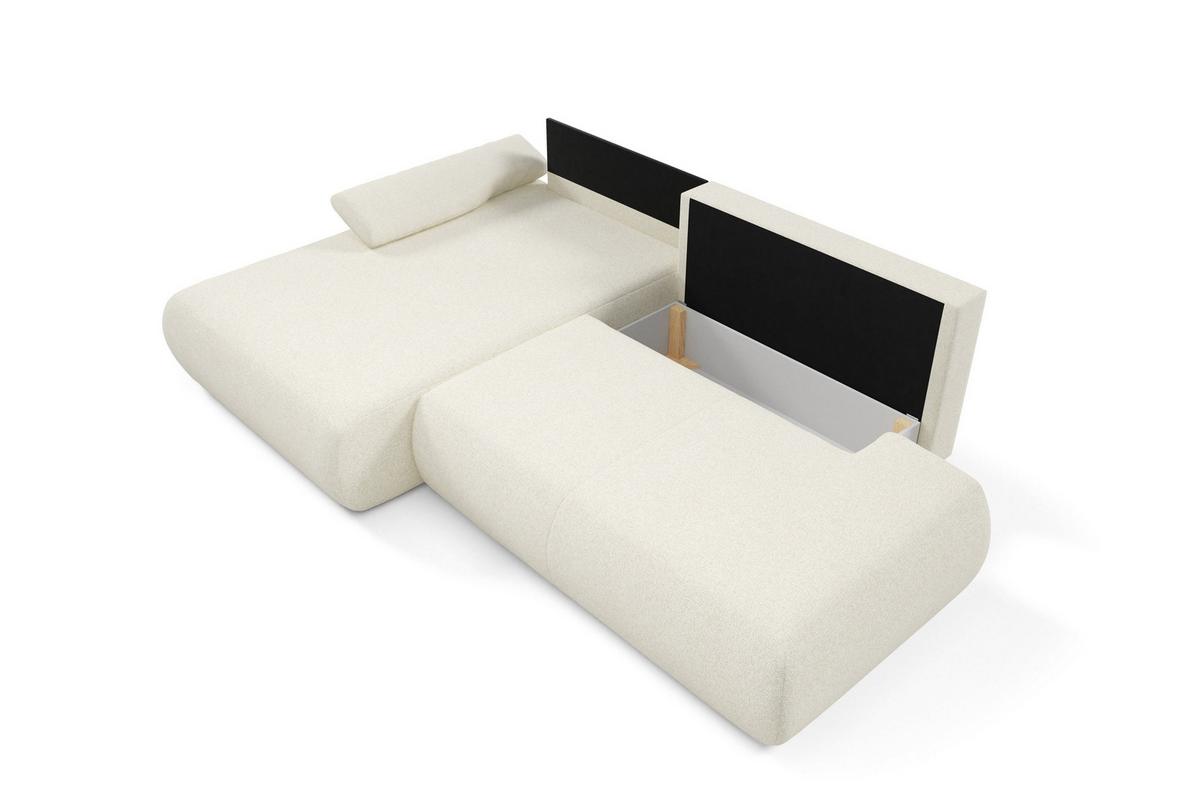 ECKSOFA DELTA L-S Creme Geflochtener Stoff mit Schlaffunktion - Creme, Holz (286/173.5cm) - MASSENO