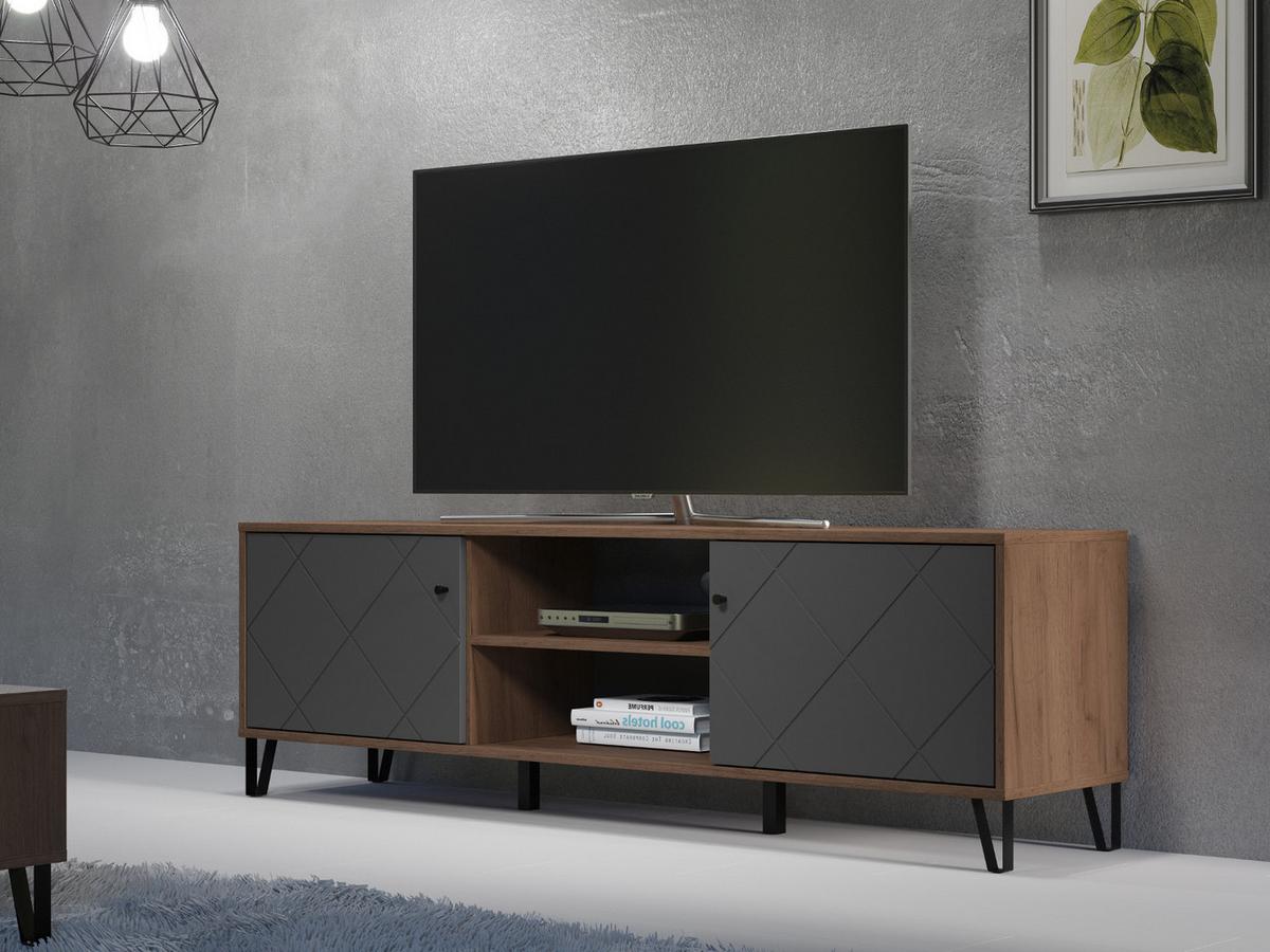 TV-LOWBOARD Graphite grau, Eiche Kraft Gold 186 x 56 cm, TV Unterteil mit Soft-Close - Eichefarben/Schwarz, Holzwerkstoff/Kunststoff (186/56/40cm) - Top.Furn