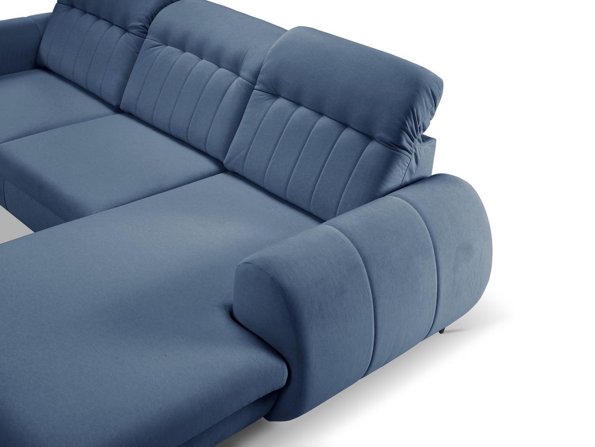 ECKSOFA PURO R-S Dunkelblau Plüsch-Stoff mit Schlaffunktion - Dunkelblau, Holz (275/166cm) - MASSENO