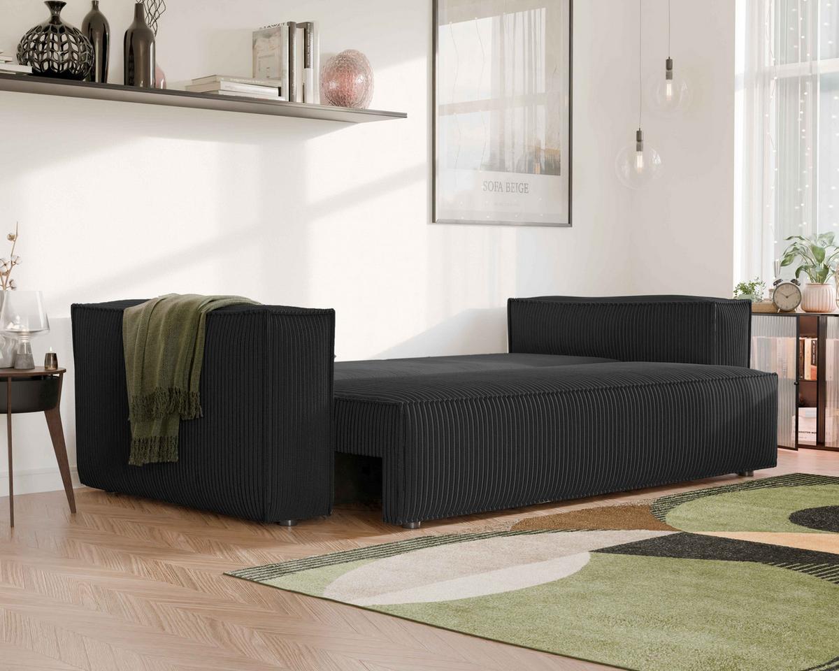 SOFA mit Schlaffunktion und Bettkasten, Schwarz - Schwarz, Holzwerkstoff/Textil (240/84/105cm) - Idohome