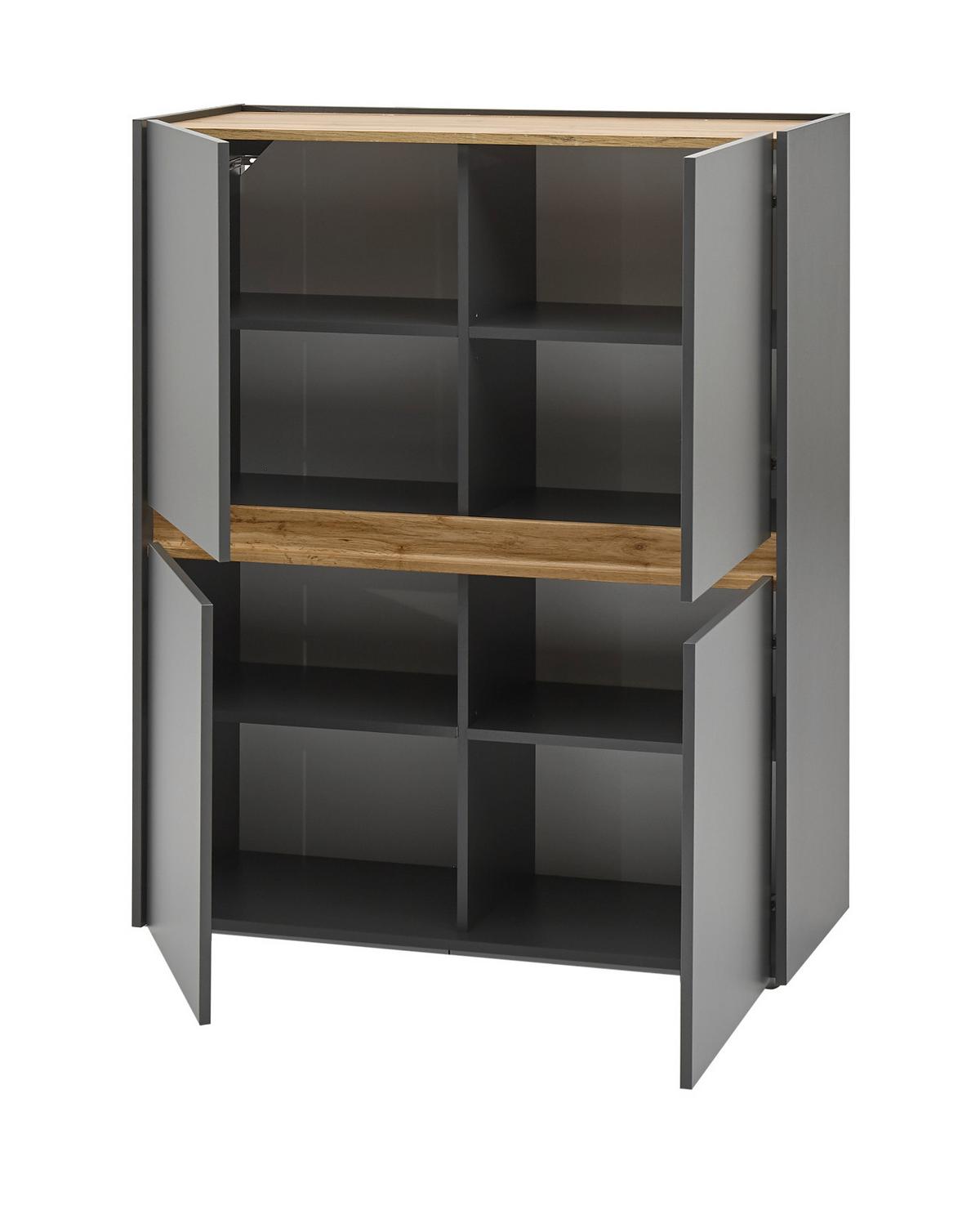 HIGHBOARD grau matt, Eiche Wotan 100 x 120 cm, Kommode 4-türig, 8 Fächer - Eiche Wotan/Grau, Holzwerkstoff/Kunststoff (100/120/40cm) - Furn.Design