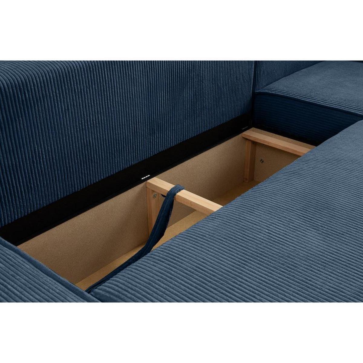 WOHNLANDSCHAFT Hektor U mit Schlaffunktion dunkelblau - Schwarz/Dunkelblau, Kunststoff/Textil (318/94/152cm) - Beautysofa