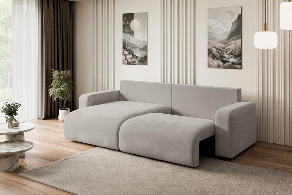 ECKSOFA mit Schlaffunktion und Bettkasten KLEEA-L - 247x143x83 cm Hellbraun Velours - Hellbraun/Schwarz, Holzwerkstoff/Kunststoff (247/143cm) - ALTDECOR