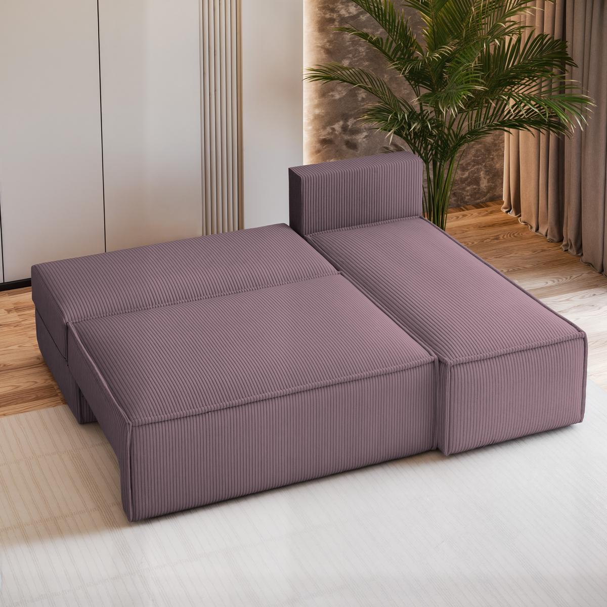 ECKSOFA BRISO P Lila Kordstoff mit Schlaffunktion - Lila/Grau, Holz/Kunststoff (200/140cm) - MASSENO