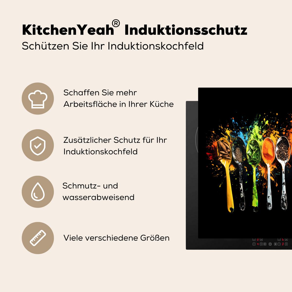 HERDABDECKPLATTE Löffel - Gewürze - Modern - Graffiti - Farbe - Farbenfroh Abdeckung Ceranfeld 57.6x51.6 cm - Multicolor, Kunststoff (57.6/51.6/0.2cm) - MuchoWow